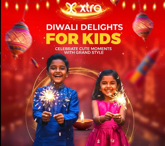 Kids wearing adorable and trendy Diwali festive clothing at XTRO kids wear store in Coimbatore