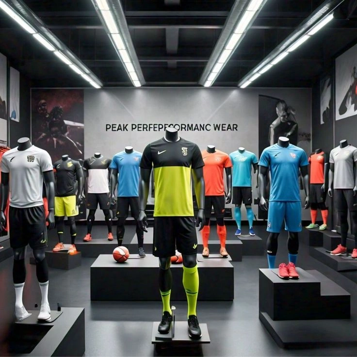 Sportswear store display with sports jerseys and activewear collection in Coimbatore